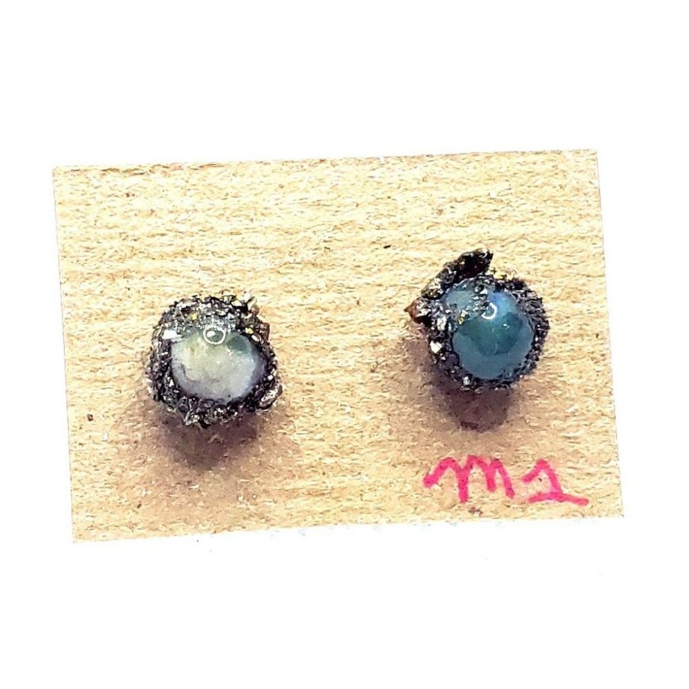 Moss agate crystal studs #m1